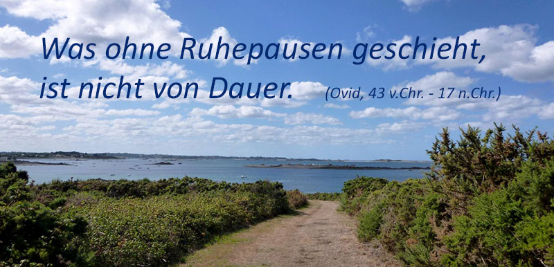 Angehörigengruppe Titelbild mit Zitat Ovid: Was ohne Ruhepausen geschieht, ist nicht von Dauer.